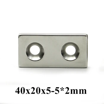 1-20pcs 40x20x5mm topelt auk:5mm Super Tugev Peitpeakruvi Blokeerida Neodüüm Magnet Haruldaste Muldmetallide Tugev Magnet