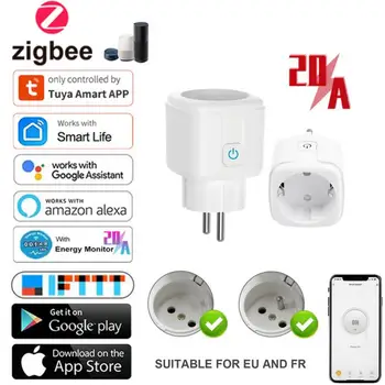 Tuya ZigBee Smart Pistik 20A EU Pistik Wireless Remote Pesa Smart Taimer Plug Power Jälgida hääljuhtimine Alexa Google Kodu