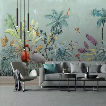 Milofi custom foto tapeet 3D-käsitsi maalitud troopilist vihmametsa lilled ja linnud taust seina kaunistamiseks seinamaaling tapeet