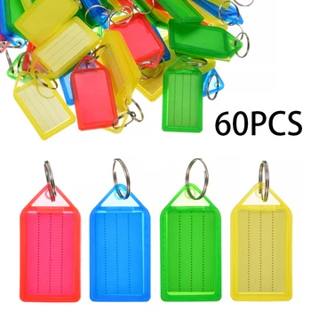 60pcs Plastikust Multi-Color Label Võti Ketid Pagasi ID Sildid Võti Fob poolitatud Ringi Paber-Kaardi Slidable Kate võtmehoidja