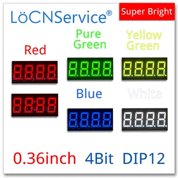 LoCNService 30PCS 0.36-Tolline Digitaalne Toru, LED-Ekraan, 4 Bit Punane Kollane Roheline Sinine Valge Ühise Anoodi / Katoodiga 7 Segment 0.36 tolli