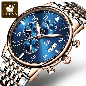 OLEVS Mood Mens Kellad Top Brändi Roostevabast Terasest Luksus Sport Chronograph Kvaliteetne Quartz Watch Mehed