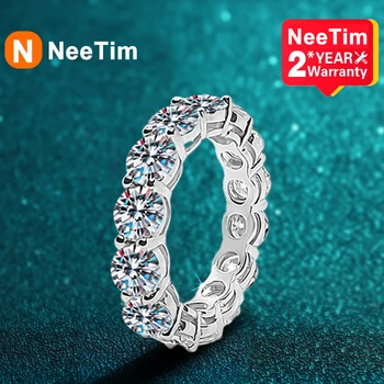 NeeTim 7ct 5mm Moissanite Ring Naiste Täielik Teemant Bänd S925 Sterling Silver Plated Valge Kuld Pulm Rõngad Igavik Ehted