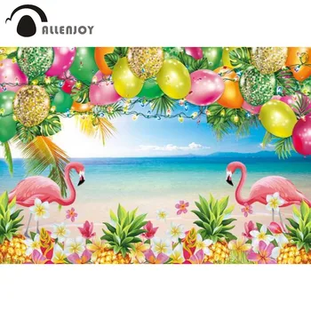 Allenjoy Flamingo Sünnipäev Suvel Hawaii Puhkus Taust Sea Island Beach Taustaks Kohandatud Taustpildi Pool Decor Photocall