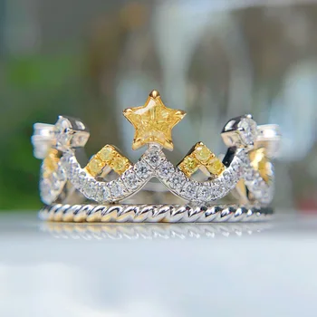 QTT Crown Tähed Hõbeda Värvi Naiste Sõrmus Simulatsiooni Teemandid Piik Seatud Printsess Temperament Cosplay Pidu Tarvikud