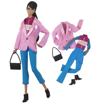 Riided set / roosa mantel + sinine bodysuit + kott + kingad / 30cm nuku riided sobivad riided 1/6 Xinyi FR ST Barbie Nukk / Xmas