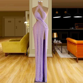 Luksuslik Lavendel Sirge Õhtukleit Appliques Varrukateta Ballile Hommikumantlid Lõhik Põranda Pikkus Peokleidid Custom Made