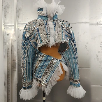 Seksikas Lava Blue Jean Mustriga, 2 Tk Komplekt Litrid Kostüüm Riided Sünnipäeva Tants Ööklubi Laulja Ja Performance Top Seelik