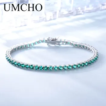 UMCHO Luksus Loodud Nano Roheline Emerald Gemstone Käevõru Reaalne 925 Sterling Hõbe Ketid & Bangles Romantiline Naistele Kingitusi