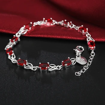 Uued Luksus punane kristall 925 sterling hõbe Käevõru naine moebrändiks üllas ehted lepinguosalise pulm tarvikud kingitused