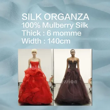 100% SILK ORGANZA 140cm laius 6momme Pure Silk Paelad Pulm Kleit Materjal Õmblemine Naiste Kleit Materjal