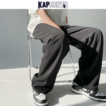 KAPMENTS Mehed Tahke Harajuku Kpop Sweatpants 2022 Mens Jaapani Streetwear Vintage Joggers Püksid Mees Y2k Sirge Lai Jalg Püksid
