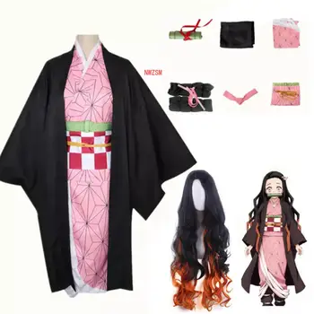Anime Demon Slayer Venda ja Õde, Kamado Nezuko Halloween Anime Cosplay Kostüüm Parukas