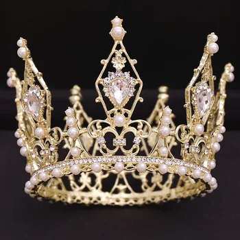 Trendikas Golden Ring Barokk Rhinestone Crystal Headdress Pulmad Juuksed Tarvikud Kuninganna Kroon Pruudi Tiara Ehted Tarvikud