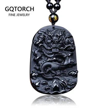 Must Obsidian Nikerdatud Dragon Lucky Amuletid Ja Talismans Looduslikust Kivist Ripats Tasuta Helmed Keti Meeste Ehted