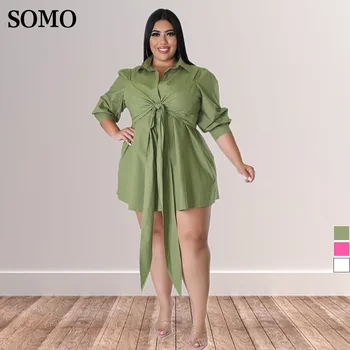2022 Daamid Pluss Suurus Kleidid Naiste Seksikas Mood (Solid Color Lace Up Särk Mini Kleit Elegantne Rinnamikrofon Hulgi Dropshipping