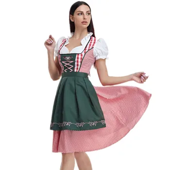 Naine Traditsiooniline Baieri Octoberfest Kleidid Saksa Õlu Tüdruk Kostüüm Täiskasvanud Ruuduline Oktoberfest Dirndl Kleit Põll