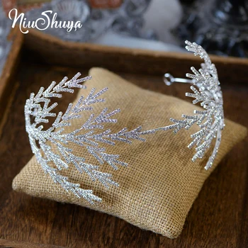 NiuShuya Luksus Selge Kristall Branch Pulm Peapael Tiaras Crown Elegants Hairband Printsess Juuksed Tarvikud