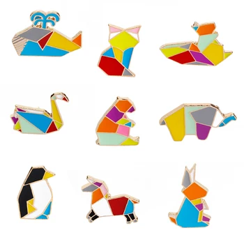 Origami Emailiga Pin-värvikas geomeetria sõrmed ja broches geomeetria Õmblemine Pääsme Prossid vaal, rebane, orav, luige kuju pingviin