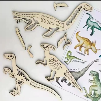 Puidust Dinosaurus Puzzle Lapsed tema Laps alushariduse Puzzle Loogika Mõtlemine Mänguasjad DIY Montessori Haridus-Puidust Mänguasjad