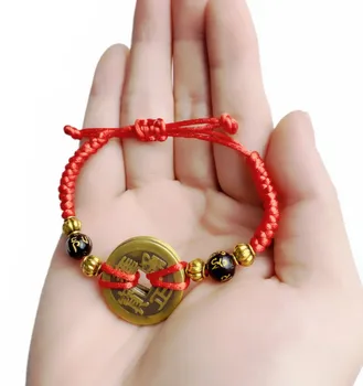 Reguleeritav Punane Nöör Käevõru koos Õnnelik Vask Münte Ripats Hiina Feng Shui Rikkust Jalavõru Baby Tüdrukud, Naised