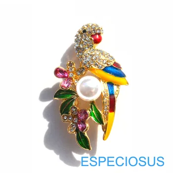 Elegantne Pin Rhinestone Papagoi Sõle Värvitud Kulla Värvi Pärl Kaelkirjak Naiste Rindade Pin-Multi-Color Daami Rõivas Kingitused Ehted
