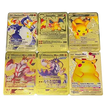 Uus 12 Stiile prantsuse Versioon Pokemon Kuldne Metallist Kaardi Pikachu Charizard VMAX Kaardi Lahing Carte Kauplemise Mäng Kogumise Kaart, Mänguasi