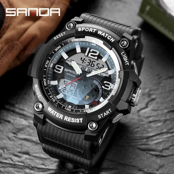 SANDA uus elektrooniline vaata sport meeste mood LED originaalsus Luksus kellad Sõjalise Quartz Watch Veekindel Käekell