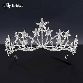 Efily Rhinestone Star Bridal Crown Pulmad Juuksed Tarvikud Pruudi Headpiece Tiaras ja Kroonid Luksus Ehted Pruutneitsi Kingitus