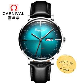 Carnival automaatne mehi vaadata luksus brändi MIYOTA mehaanilised kellad meeste ehtne nahk kella kella kol saati reloj hombre relogio