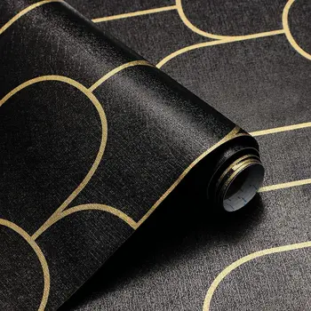 3m Must ja kuldne Kaar Geomeetriline Muster Decor Kontakt Paber elutoas PVC-Isekleepuv, Veekindel Tapeet eest Magamistuba